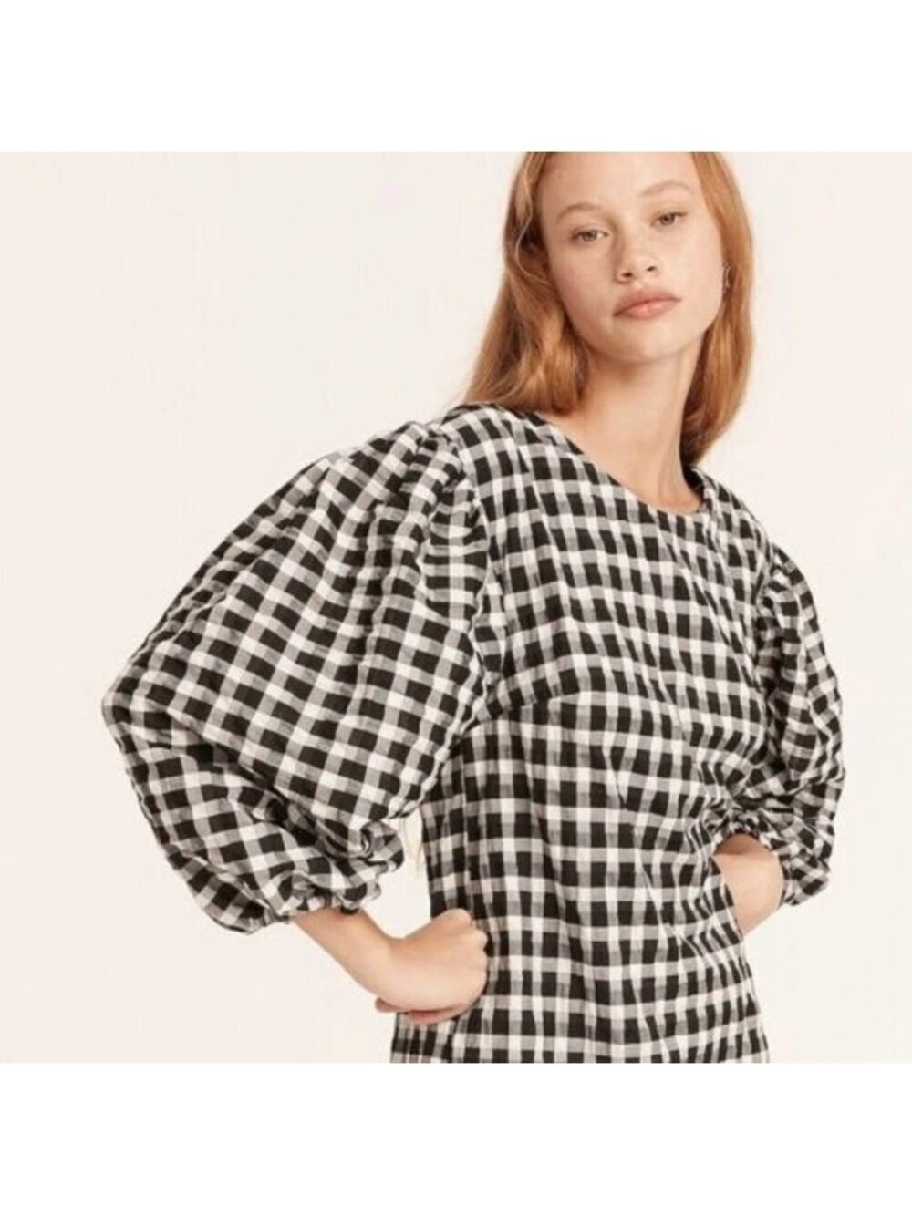 J. Crew XS Gingham Puff Sleeve Mini Dress Textured Brunch Picnic Garden Party We